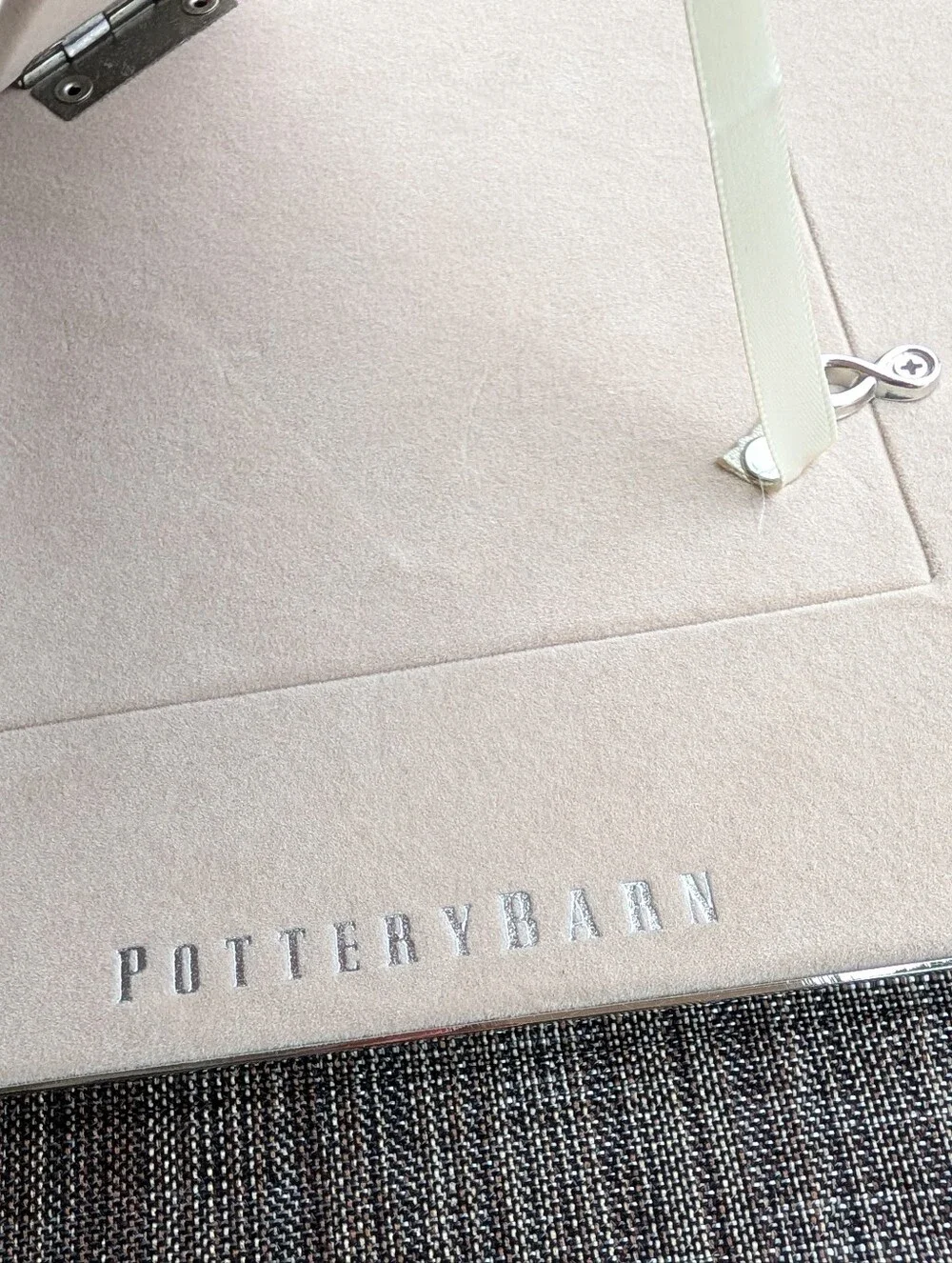 POTTERY BARN linen and chrome picture frame 4x6